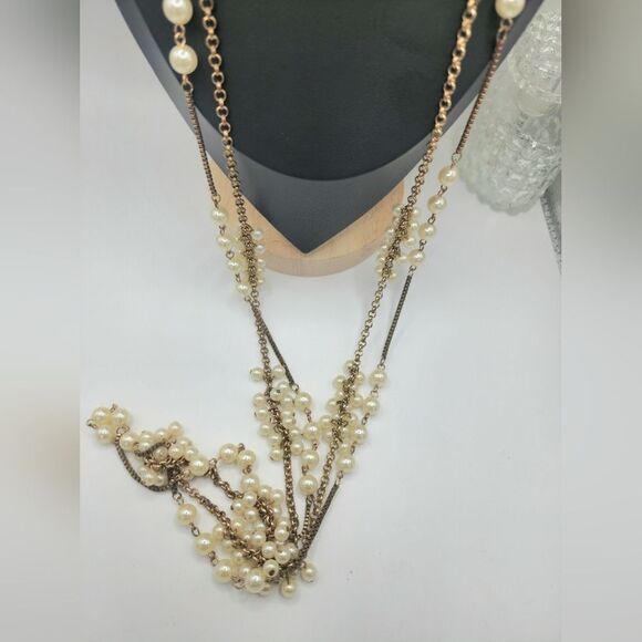Vintage double gold chain with pearl clusters - Picture 5 of 7